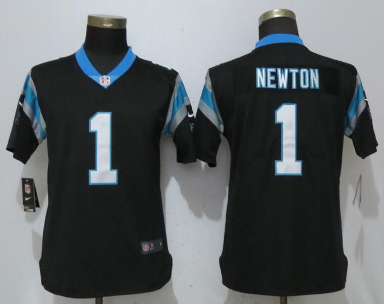 Women Carolina Panthers 1 Newton Black Vapor Untouchable Player Nike Limited NFL Jerseys
